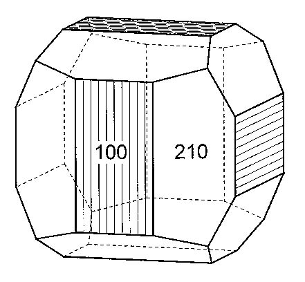 crystal drawing, Pyrite, combination of cube and pyritohedron